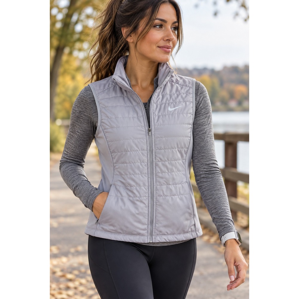 Nike Running Aerolayer Quilted Puffer Vest Grey Lavender Zip Up 856222-059 Small